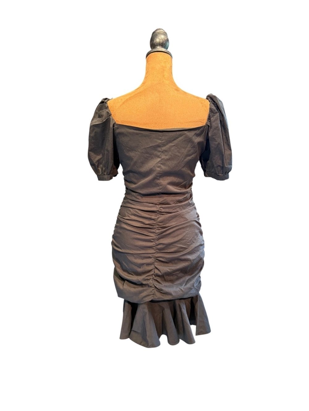 Pinko Black Ruched Button-Front Puff Sleeve Dress - Picture 3 of 7